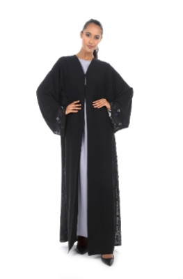 Classic Abaya with Modern Floral Hand Embroidery in Geometric Pattern