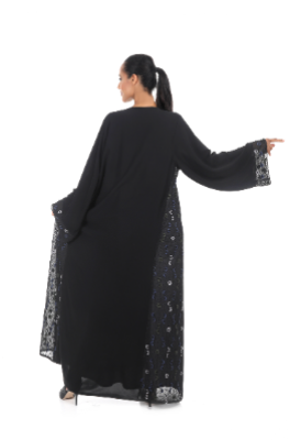 Classic Abaya with Modern Floral Hand Embroidery in Geometric Pattern
