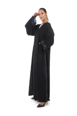Classic Abaya with Modern Floral Hand Embroidery in Geometric Pattern