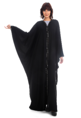 Free Size Abaya With Crystal Details On Front And Sleeves