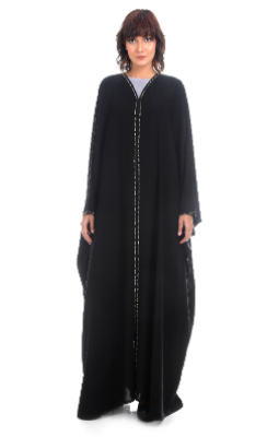 Free Size Abaya With Crystal Details On Front And Sleeves