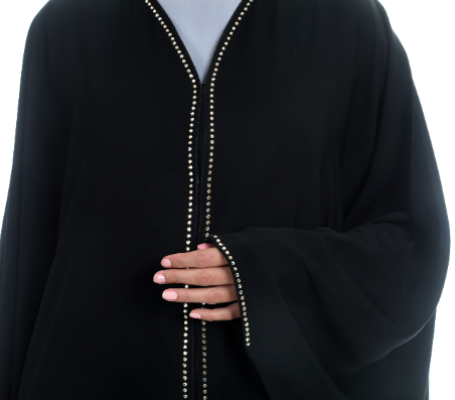 Free Size Abaya With Crystal Details On Front And Sleeves