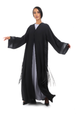 Modern Abaya with Interwoven Leather Panel Highlighted with Crystal Elements