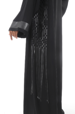 Modern Abaya with Interwoven Leather Panel Highlighted with Crystal Elements