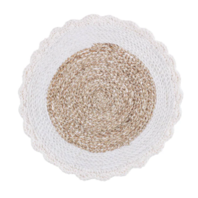 PLACEMAT AVA SEAGRASS WITH CROCHET EDGE WHITE